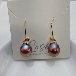 E342 S925 Stamped Freshwater Edison Baroque Pearl Hook Earrings 11-12mm